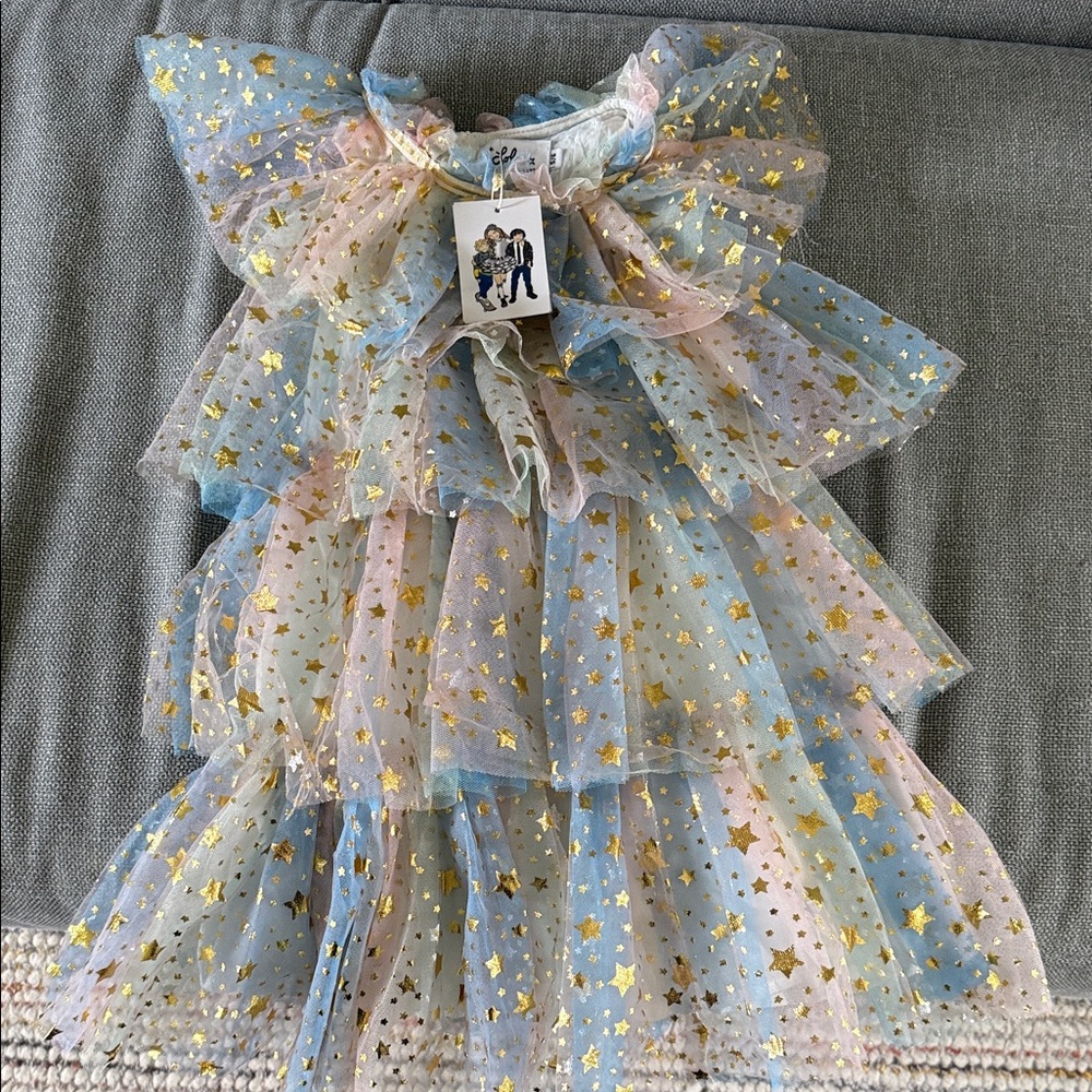 Lola + The Boys Pastel Ruffle Dress with Gold Stars